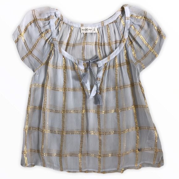 Abercrombie & Fitch Tops - Abercrombie & Fitch Baby Blue Sheer Blouse Tassle